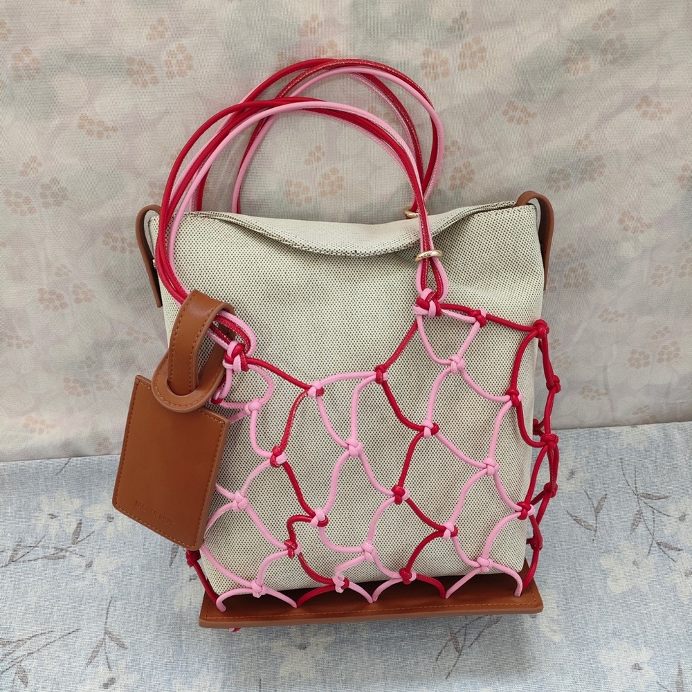 Jacquemus Cream Canvas Tote with Pink & Red Knotted Rope